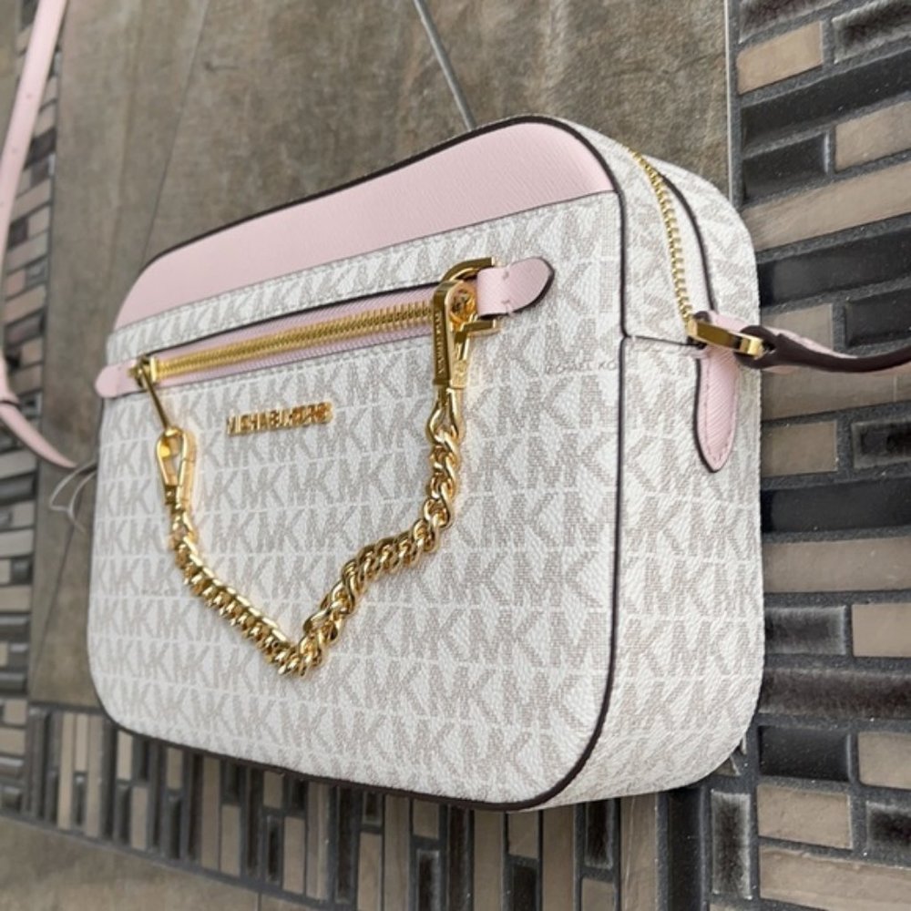 Michael Kors Jet Set Item Large East West Zip Chain Crossbody Powder Blush Multi - Picture 3 of 16